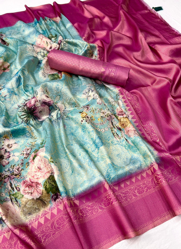 Dark Pink & Multi Coloured Jacquard Handloom Silk with Fancy Latkan Women Party wear Saree with Fancy Blouse!!
