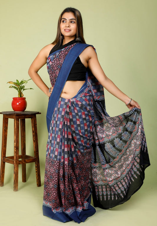 BEAUTIFUL HAND PRINTED MUL COTTON SAREE!!