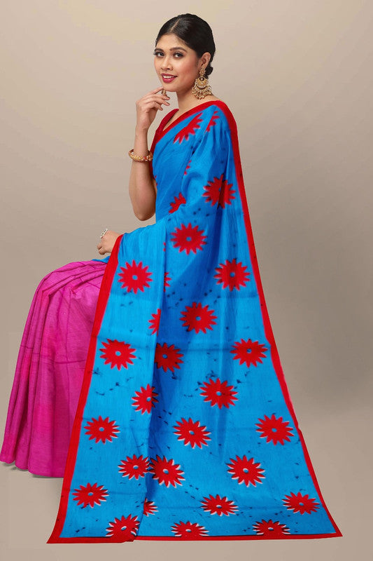 Sky Blue & Multi Coloured Premium Mul Mul Cotton Beautiful Hand Block printed Women Daily/Party wear Saree with Blouse!!