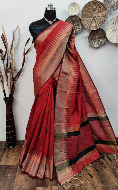 Raw silk weaving saree with Temple woven border!!