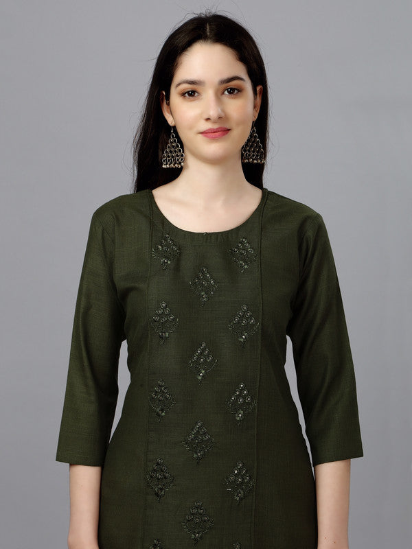 Dark Green Coloured Pure Cotton with Embroidery work Women Designer Daily wear Kurti!!