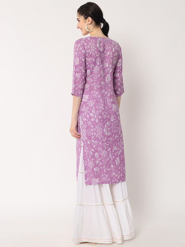 Lavender Coloured Designer Printed Stright Rayon Kurti!!