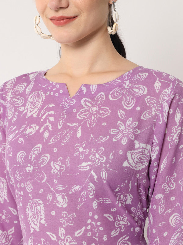 Lavender Coloured Designer Printed Stright Rayon Kurti!!