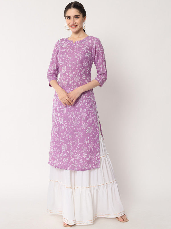 Lavender Coloured Designer Printed Stright Rayon Kurti!!