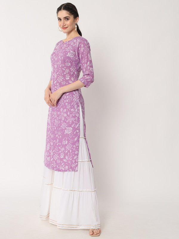 Lavender Coloured Designer Printed Stright Rayon Kurti!!