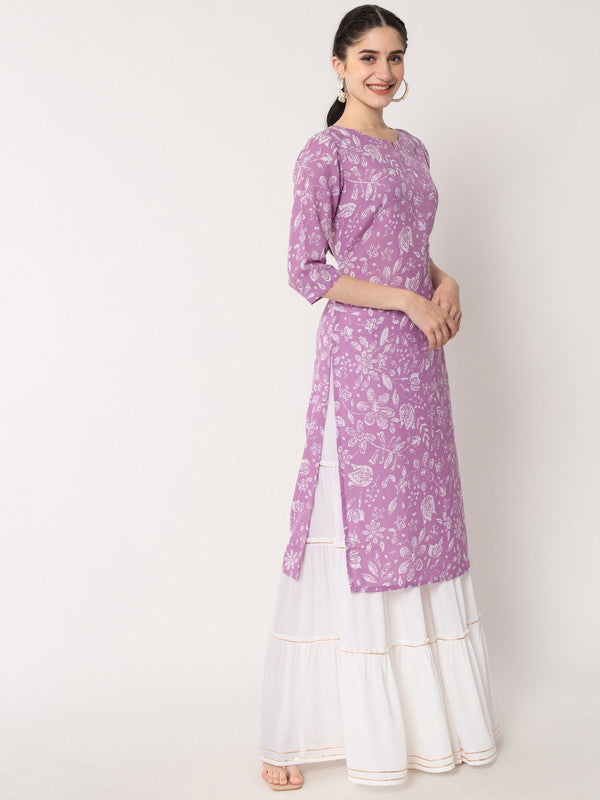 Lavender Coloured Designer Printed Stright Rayon Kurti!!