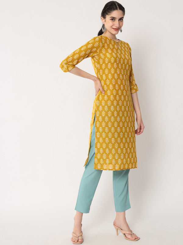 Mustard Coloured Designer Printed Stright Rayon Kurti!!