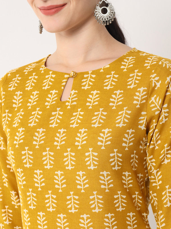 Mustard Coloured Designer Printed Stright Rayon Kurti!!