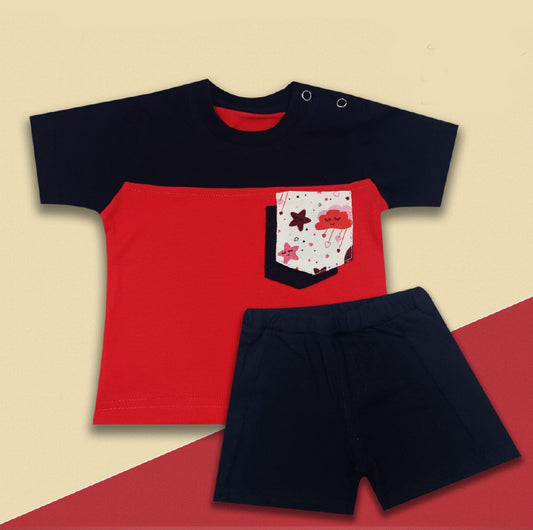 Red Coloured Cotton Boys Daily wear Top & Short Pant!!