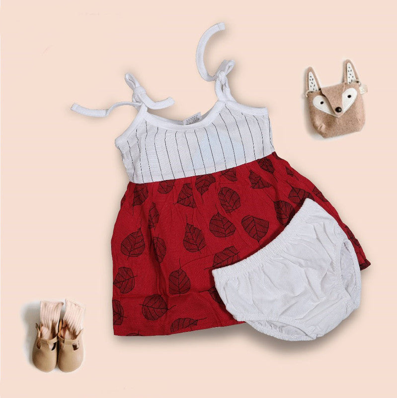 Red Coloured Cotton Daily wear Girls Designer Sleeveless Frock with Panty!!