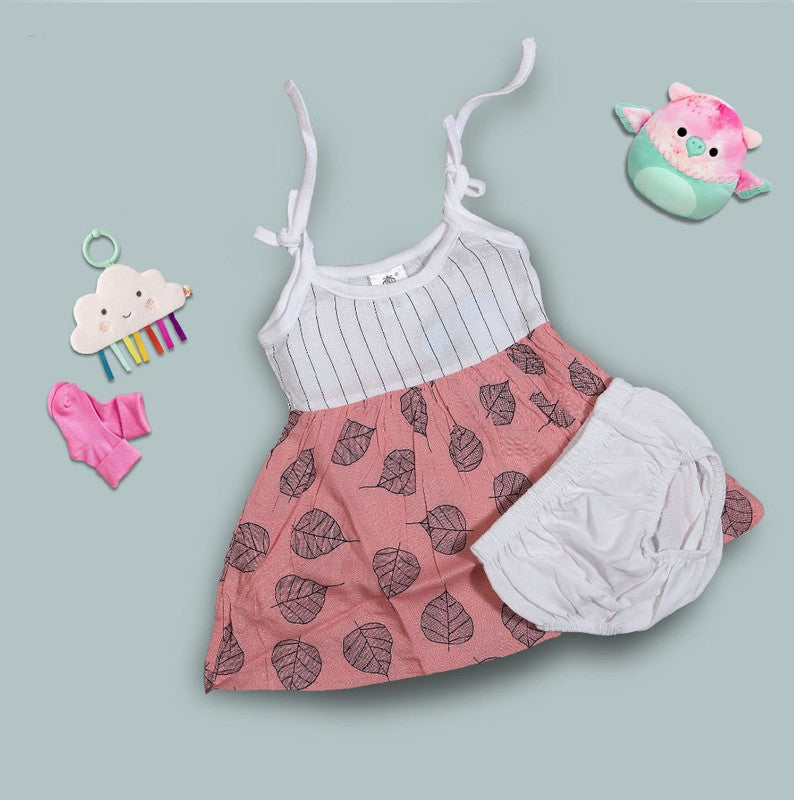 Peach Coloured Cotton Daily wear Girls Designer Sleeveless Frock with Panty!!