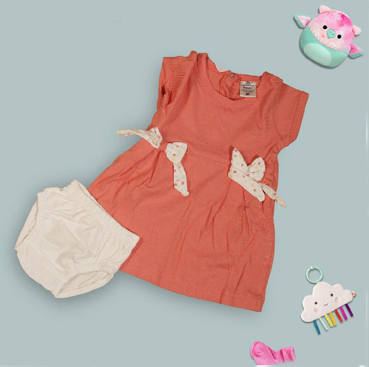 Orange Coloured Cotton Daily wear Girls Designer Frock with Panty!!