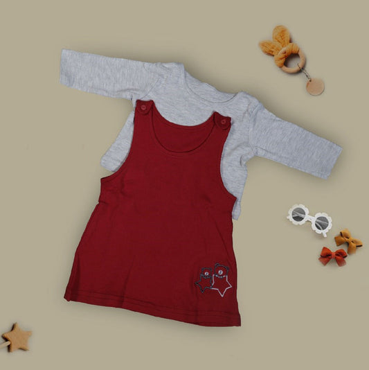 Red Coloured Cotton Daily wear Girls Designer Two Piece Frock!!