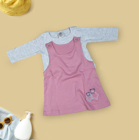 Pink Coloured Cotton Daily wear Girls Designer Two Piece Frock!!