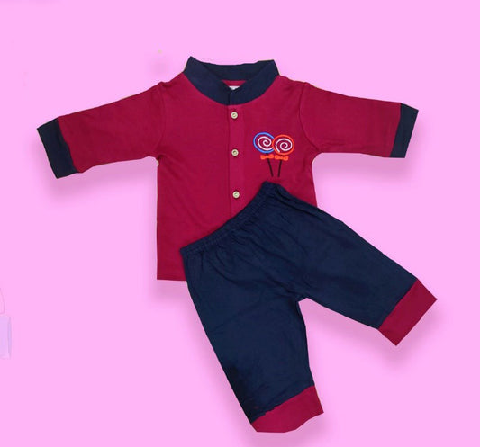 Voilet Coloured Cotton Boys Chinese Collar Daily wear Top & Short Pant!!