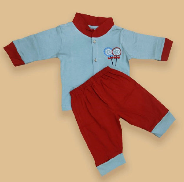 Blue Coloured Cotton Boys Chinese Collar Daily wear Top & Short Pant!!