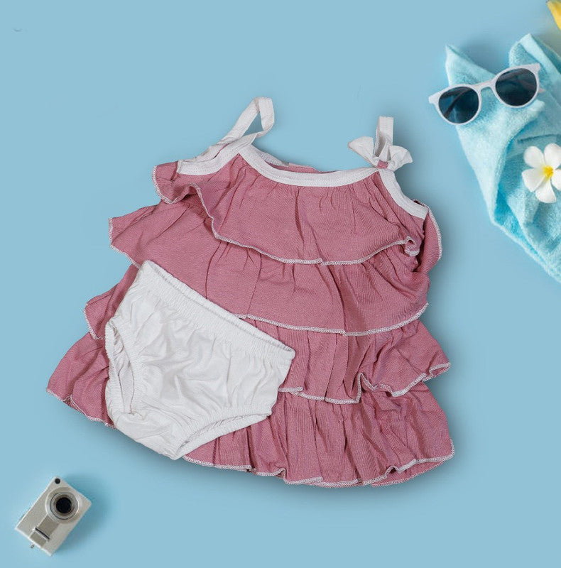 Pink Coloured Cotton Daily wear Girls Designer Sleeveless Frock with Panty!!