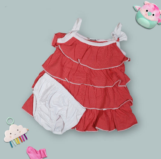 Peach Coloured Cotton Daily wear Girls Designer Sleeveless Frock with Panty!!