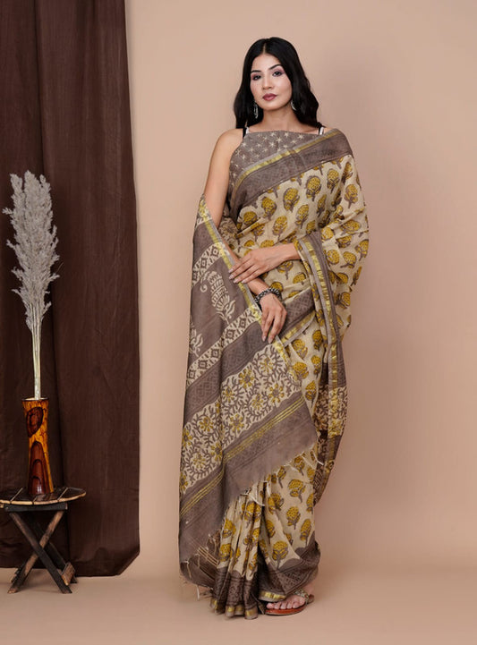 Designer Hand Block Print Chanderi Silk Saree