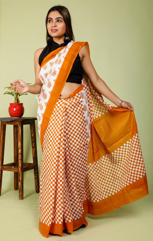 BEAUTIFUL HAND PRINTED MUL COTTON SAREE!!