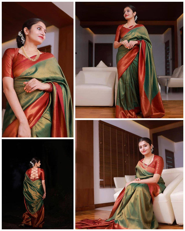 Ethnic Party Wear Saree in Green and Maroon Combination - Etsy | Party wear  sarees, Tussar silk saree, Party wear