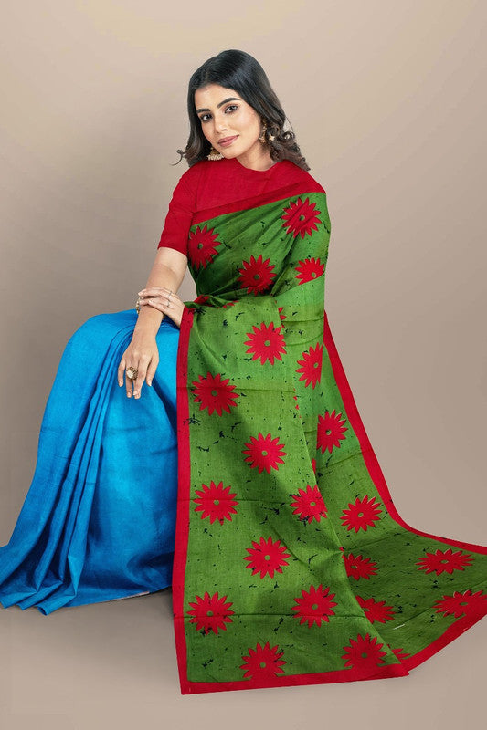 Sky Blue & Multi Coloured Premium Mul Mul Cotton Beautiful Hand Block printed Women Daily/Party wear Saree with Blouse!!