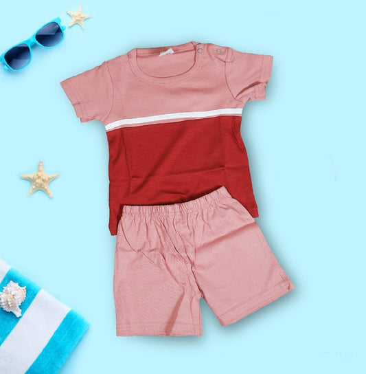 Peach Coloured Cotton Boys Daily wear Top & Short Pant!!