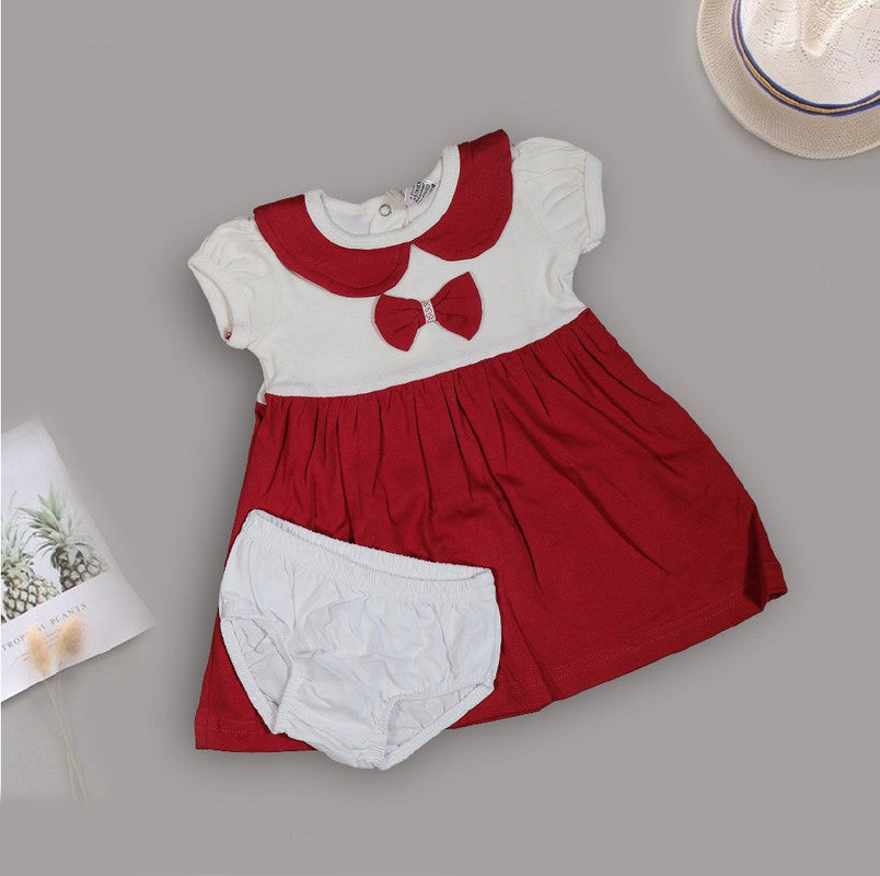 Red Coloured Cotton Daily wear Girls Designer Frock with Panty!!