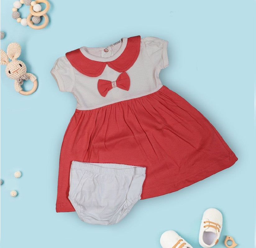 Peach Coloured Cotton Daily wear Girls Designer Frock with Panty!!