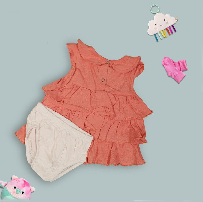 Peach Coloured Cotton Daily wear Girls Designer Frock with Panty!!