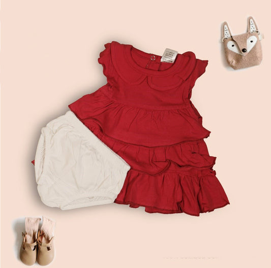 Red Coloured Cotton Daily wear Girls Designer Frock with Panty!!