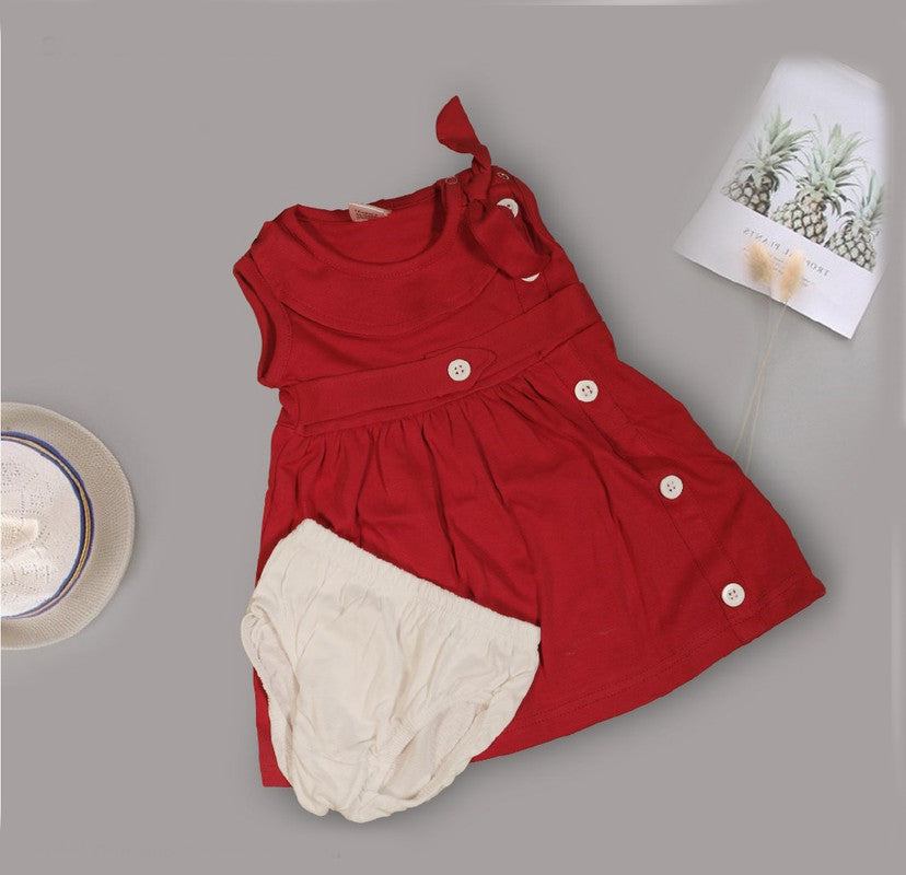 Red Coloured Cotton Daily wear Girls Designer Frock with Panty!!