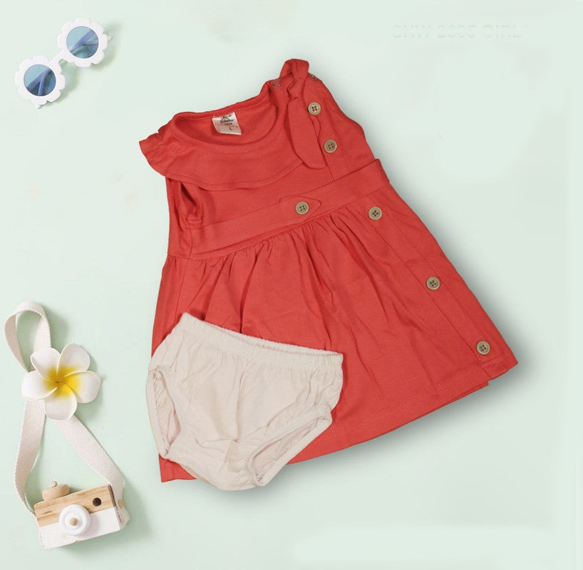 Peach Coloured Cotton Daily wear Girls Designer Frock with Panty!!