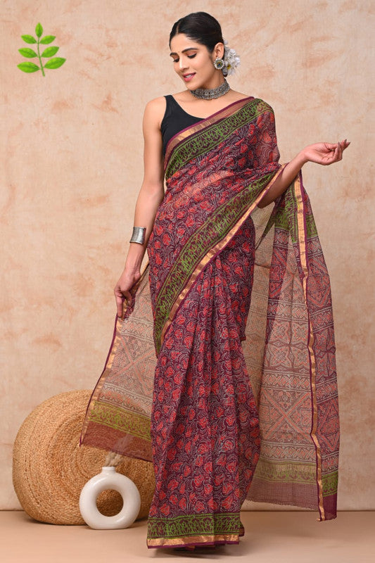 Pink & Multi Coloured Kota Doriya Cotton Beautiful Hand Block printed Women Daily/Party wear Saree with Blouse!!