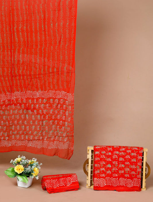 Red Coloured Exclusive Unstitched Pure Cotton Hand Block Printed Party wear Dress Material Suit!!