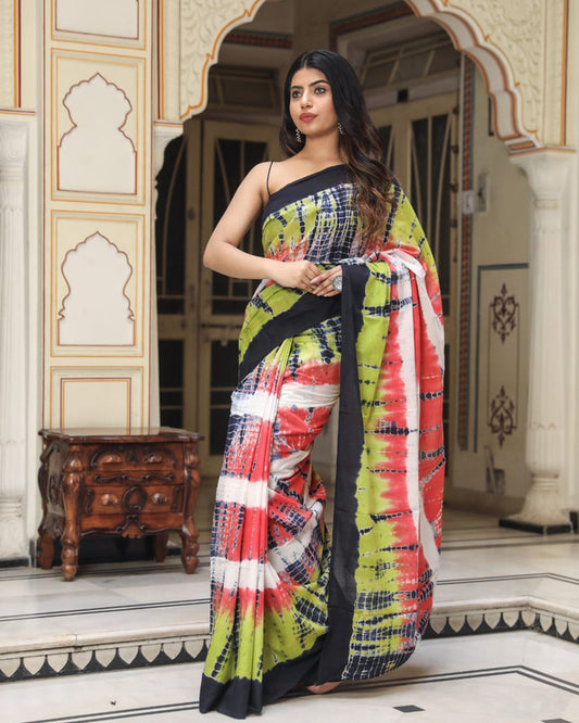 BEAUTIFUL HAND PRINTED MUL COTTON SAREE