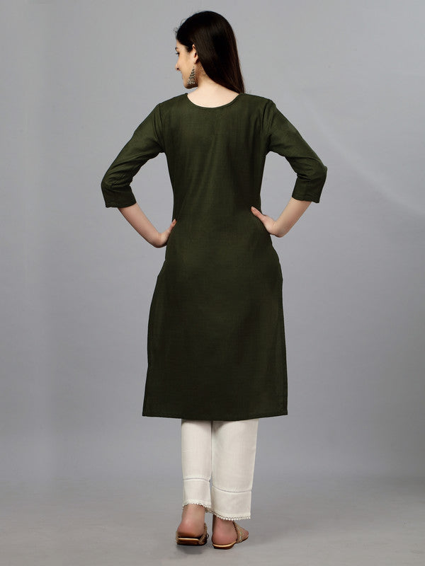 Dark Green Coloured Pure Cotton with Embroidery work Women Designer Daily wear Kurti!!