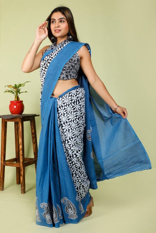 BEAUTIFUL HAND PRINTED MUL COTTON SAREE!!