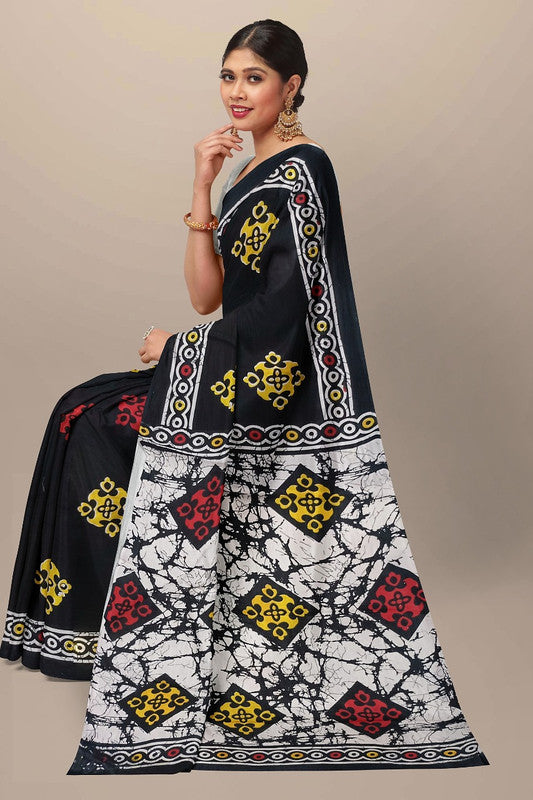 Black & White Coloured Premium Mul Mul Cotton Beautiful Hand Block printed Women Daily/Party wear Saree with Blouse!!