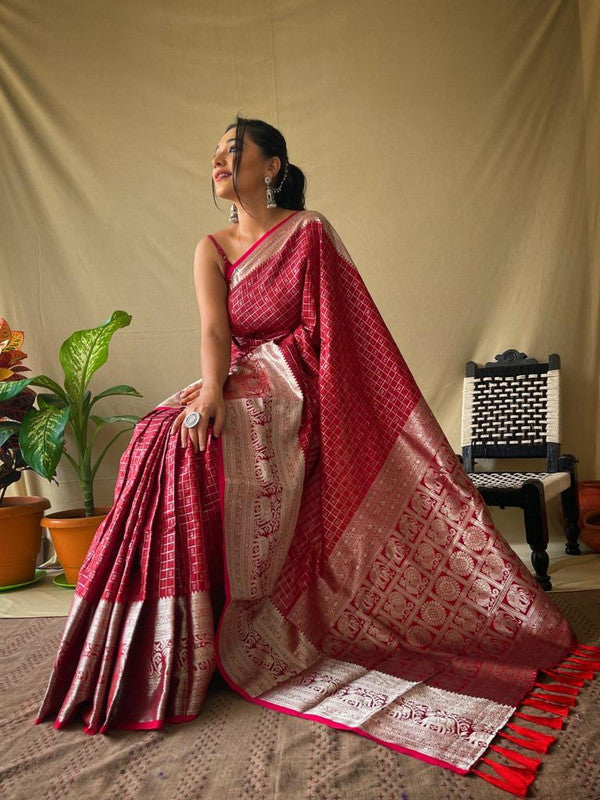 Shiny Bright Pink Dupion Silk Saree – Keya Seth Exclusive