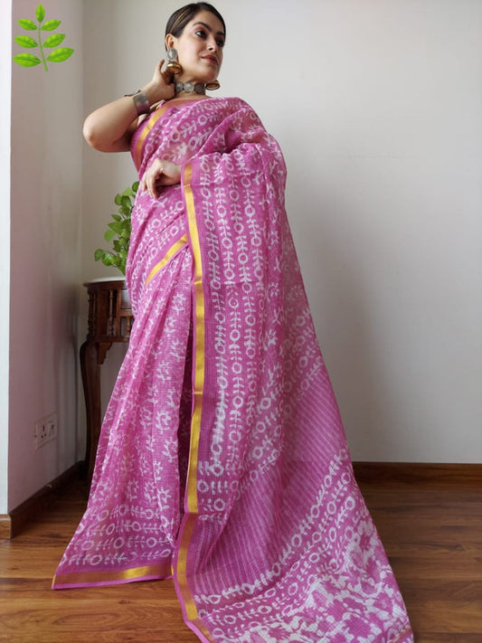 Pink & Multi Coloured Kota Doriya Cotton Beautiful Hand Block printed Women Daily/Party wear Saree with Blouse!!