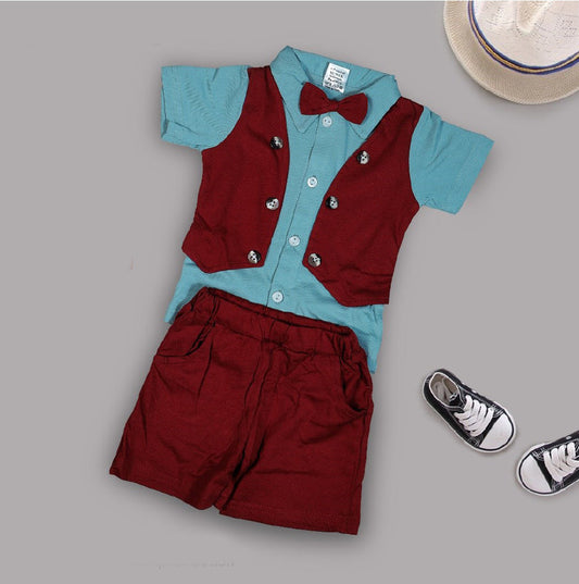 Blue Coloured Cotton Boys Designer Shirt & Short Pant!!