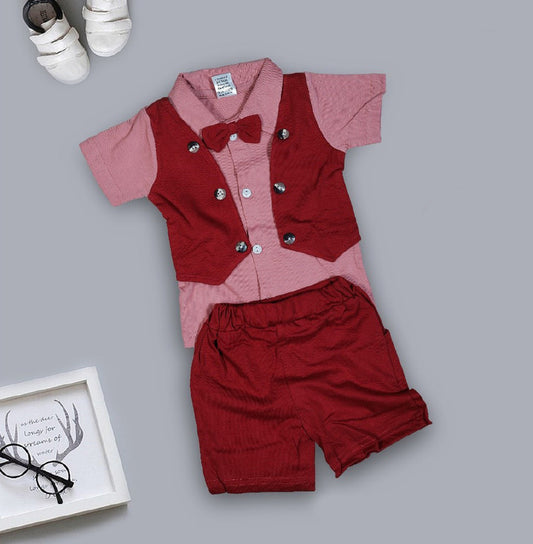 Peach Coloured Cotton Boys Designer Shirt & Short Pant!!