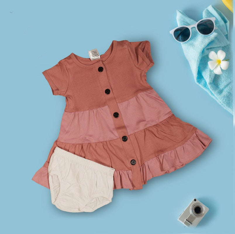 Peach Coloured Cotton Daily wear Girls Designer Frock with Panty!!