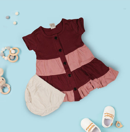 Maroon Coloured Cotton Daily wear Girls Designer Frock with Panty!!