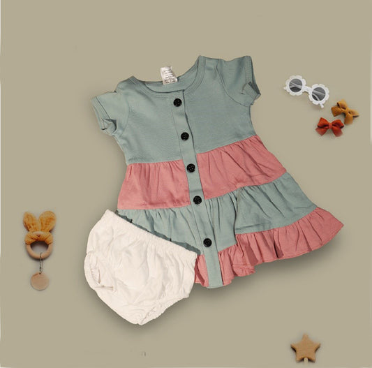 Blue Coloured Cotton Daily wear Girls Designer Frock with Panty!!