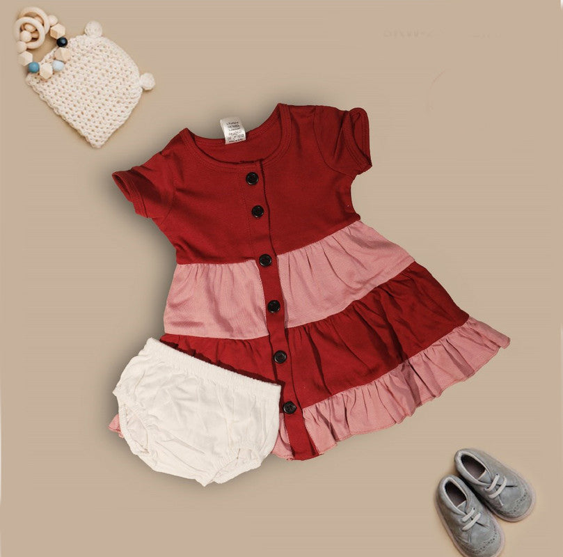 Red Coloured Cotton Daily wear Girls Designer Frock with Panty!!