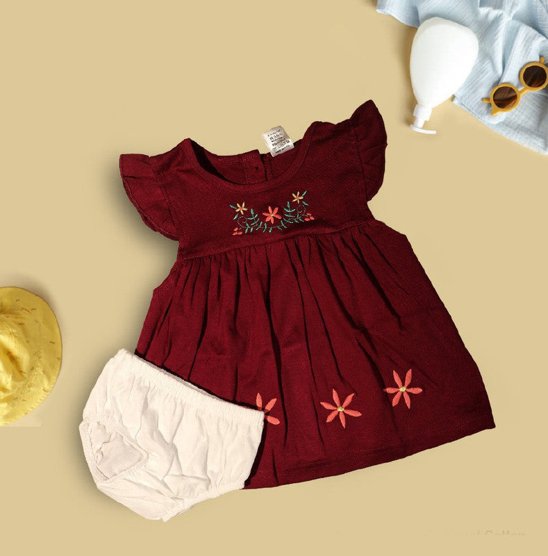 Red Coloured Cotton Daily wear Girls Designer Frock with Panty!!