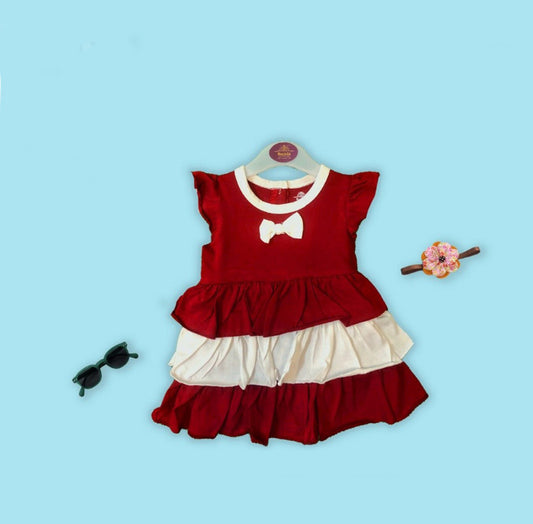 Red Coloured Cotton Daily wear Girls Designer Frock!!