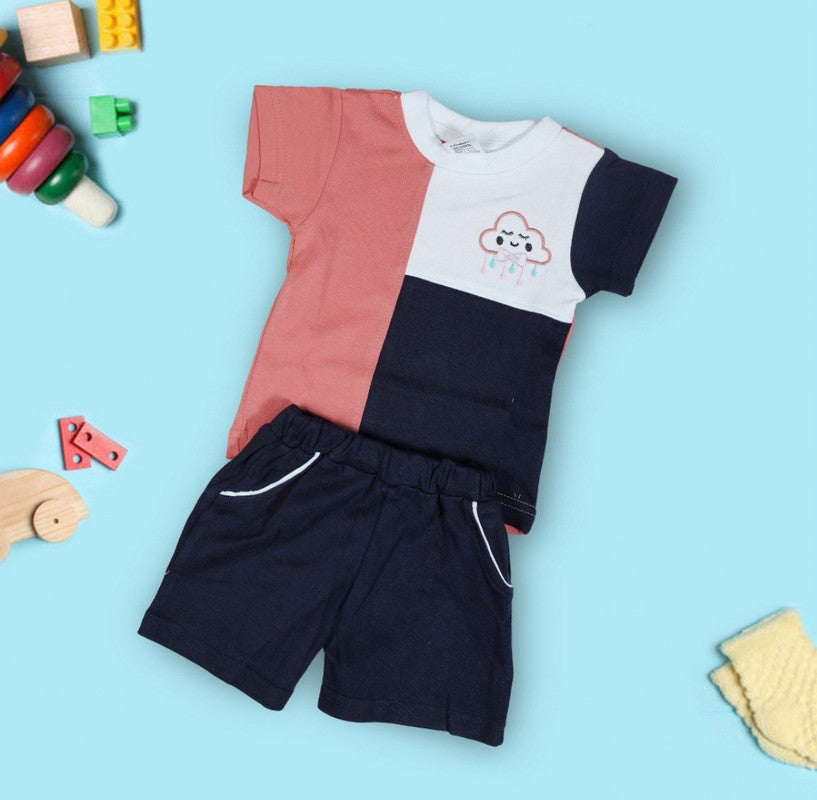 Peach Coloured Cotton Boys Daily wear Top & Short Pant!!